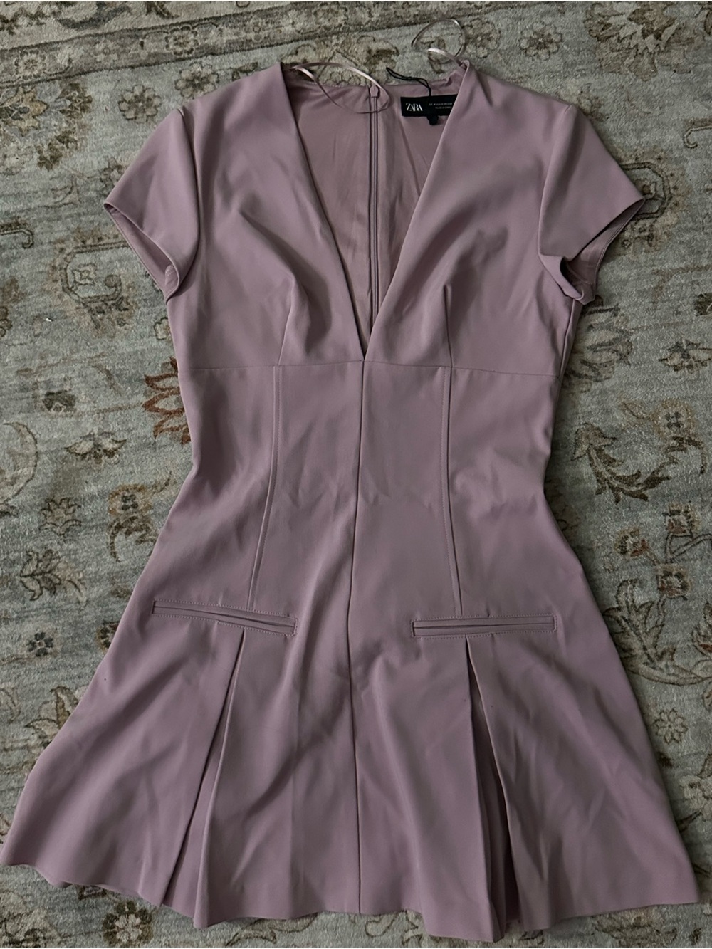 ZARA Dusty Mauve V-Neck Fit-and-Flare Mini Dress